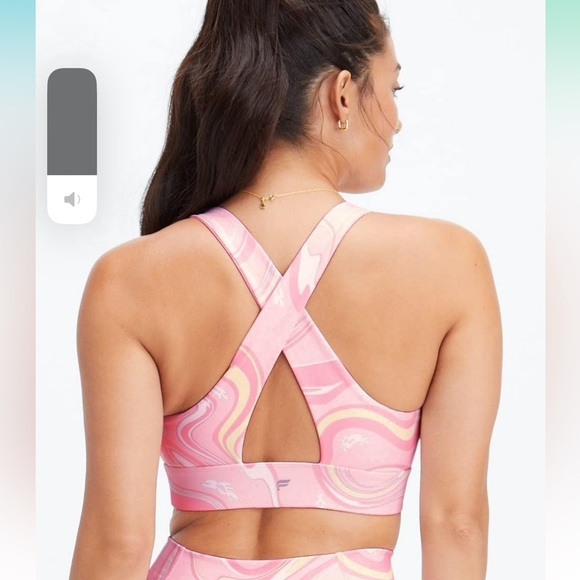 Fabletics Oasis Twist Sports Bra Marble Daisy Guava Pink Yellow White Retro - Picture 8 of 8